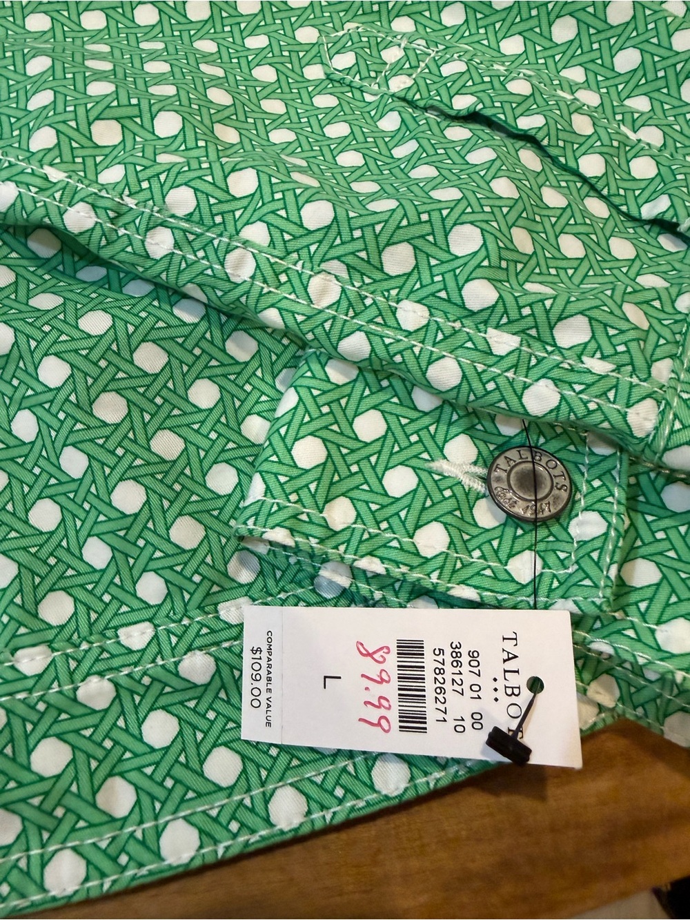Talbots Green White Patterned Jean Jacket - Picture 4 of 6
